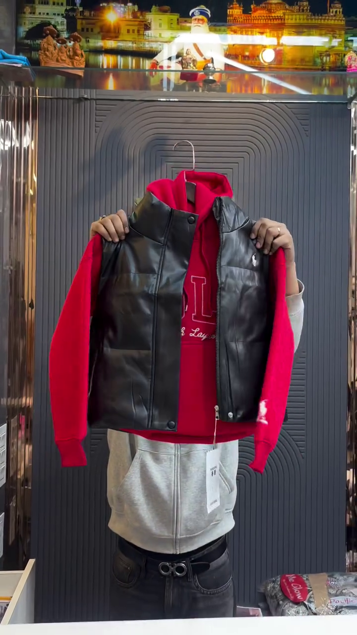 Pink Hoodie with Black Faux Leather Puffer Gilet Layered Winter Street Set 🩷🖤❄️ - Image 3