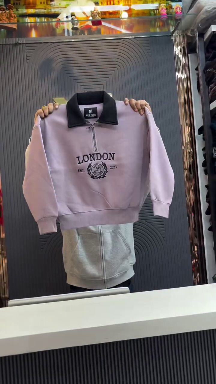 Cream Half‑Zip Contrast Collar “City Crest” Sweatshirt 🤍🖤 - Image 2