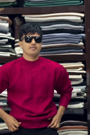 Radiant Rouge Ribbed Luxe Sweater with Midnight Tint Sunglasses – A Statement Ensemble for Bold Souls