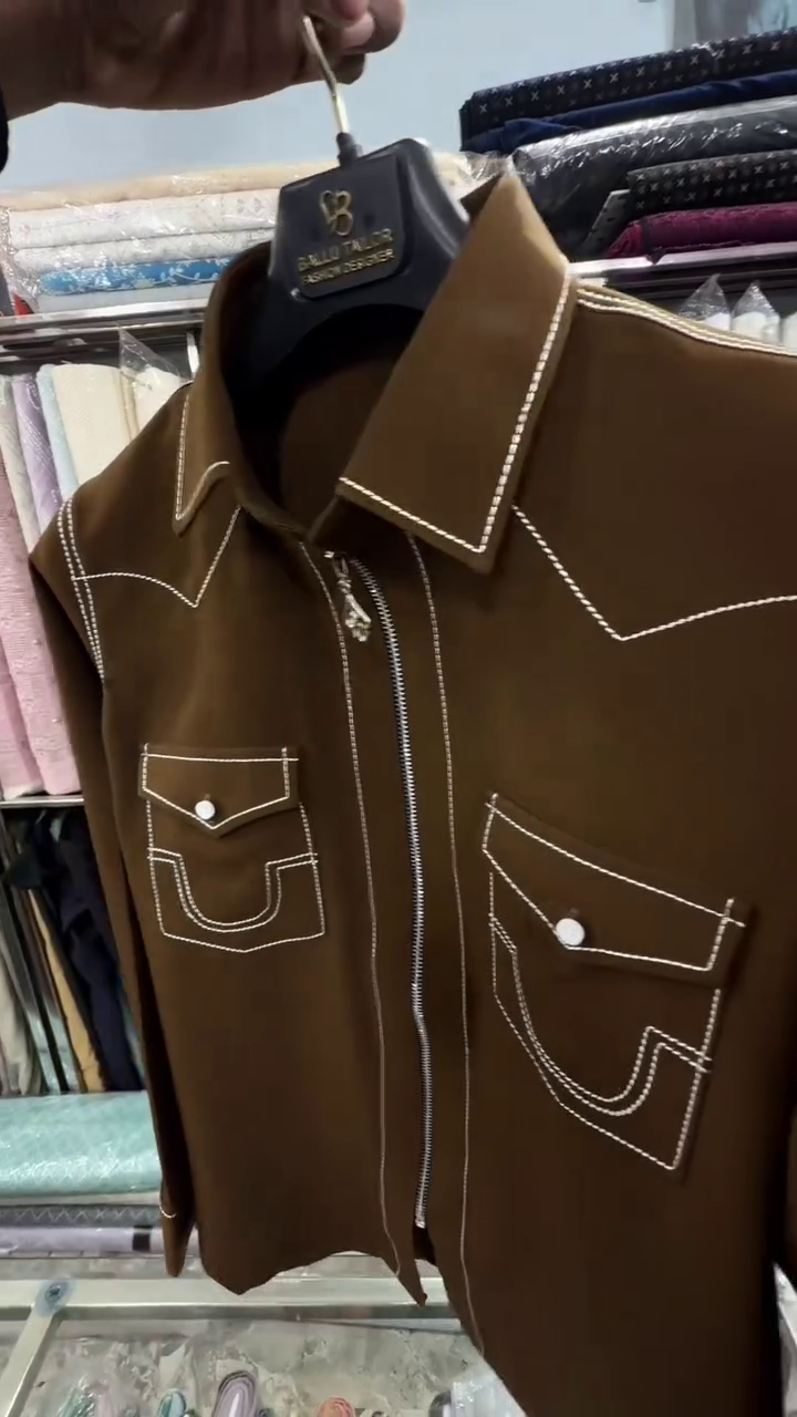 Chestnut Thread Contrast Zip Shirt β A Tailored Canvas of Texture & Craft" π€πͺ‘π§΅ππ