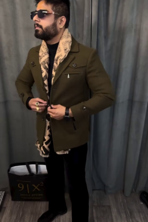 🌿👔 "Urban Monarch" – Olive Coat & Scarf Ensemble 🌿👔