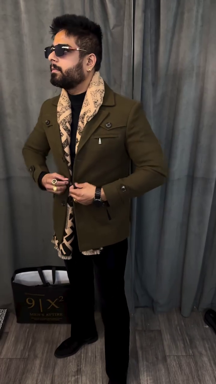 πΏπ "Urban Monarch" β Olive Coat & Scarf Ensemble πΏπ