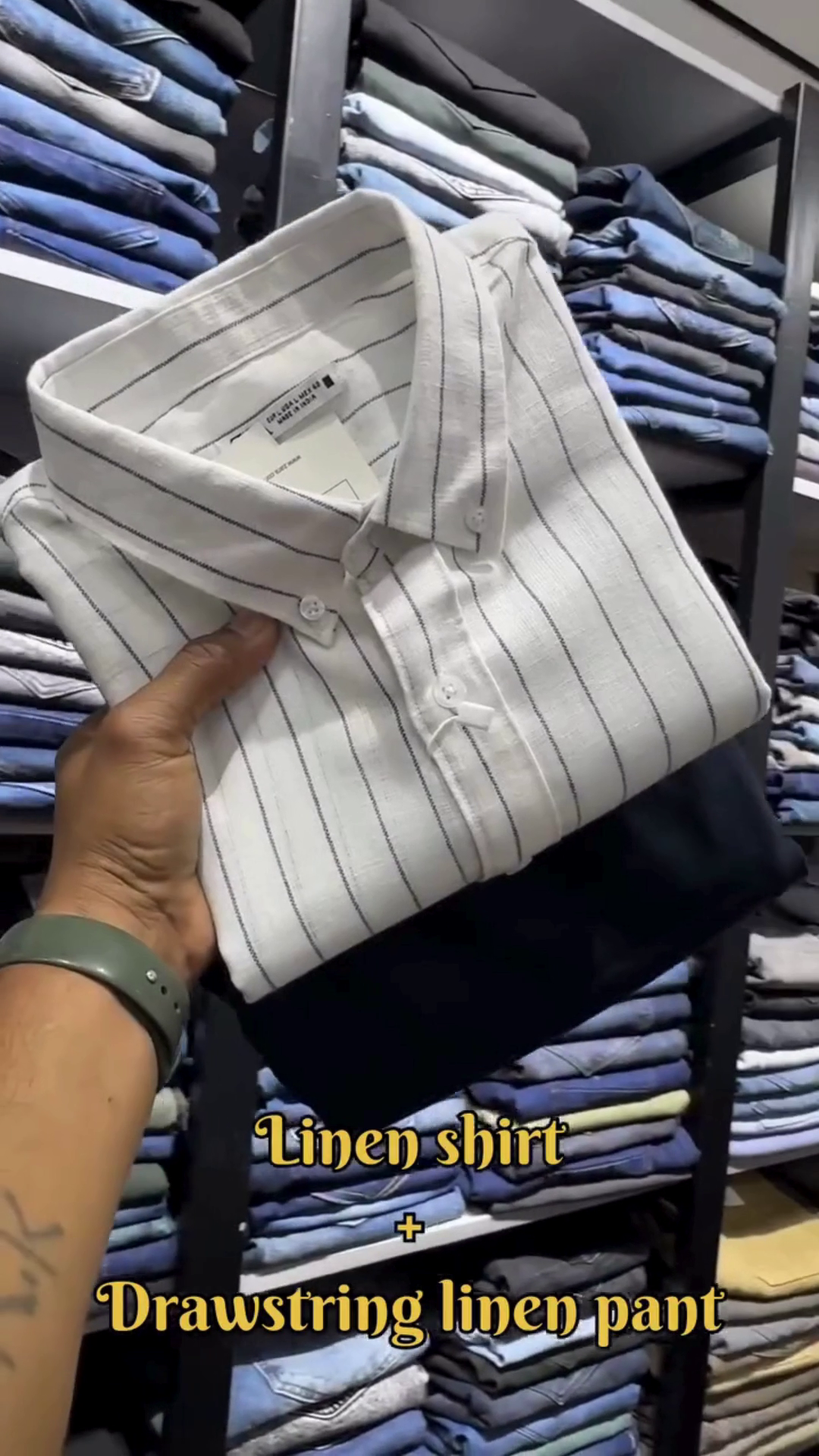 "Striped Breeze Linen Shirt with Midnight Drawstring Trousers β A Whisper of Summer Sophistication" π€π€π¬οΈππ