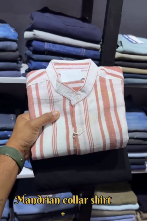 "Mandarin Stripe Harmony Shirt with Ivory Linen Trousers β A Fusion of Tradition & Modern Ease" β€οΈπ€πππ