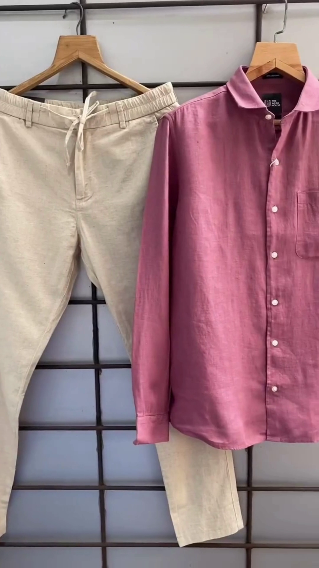 Sage Green Linen Band‑Collar Long‑Sleeve Shirt with Off‑White Drawstring Comfort Trousers Resort Co‑ord Set” 🌿 - Image 4