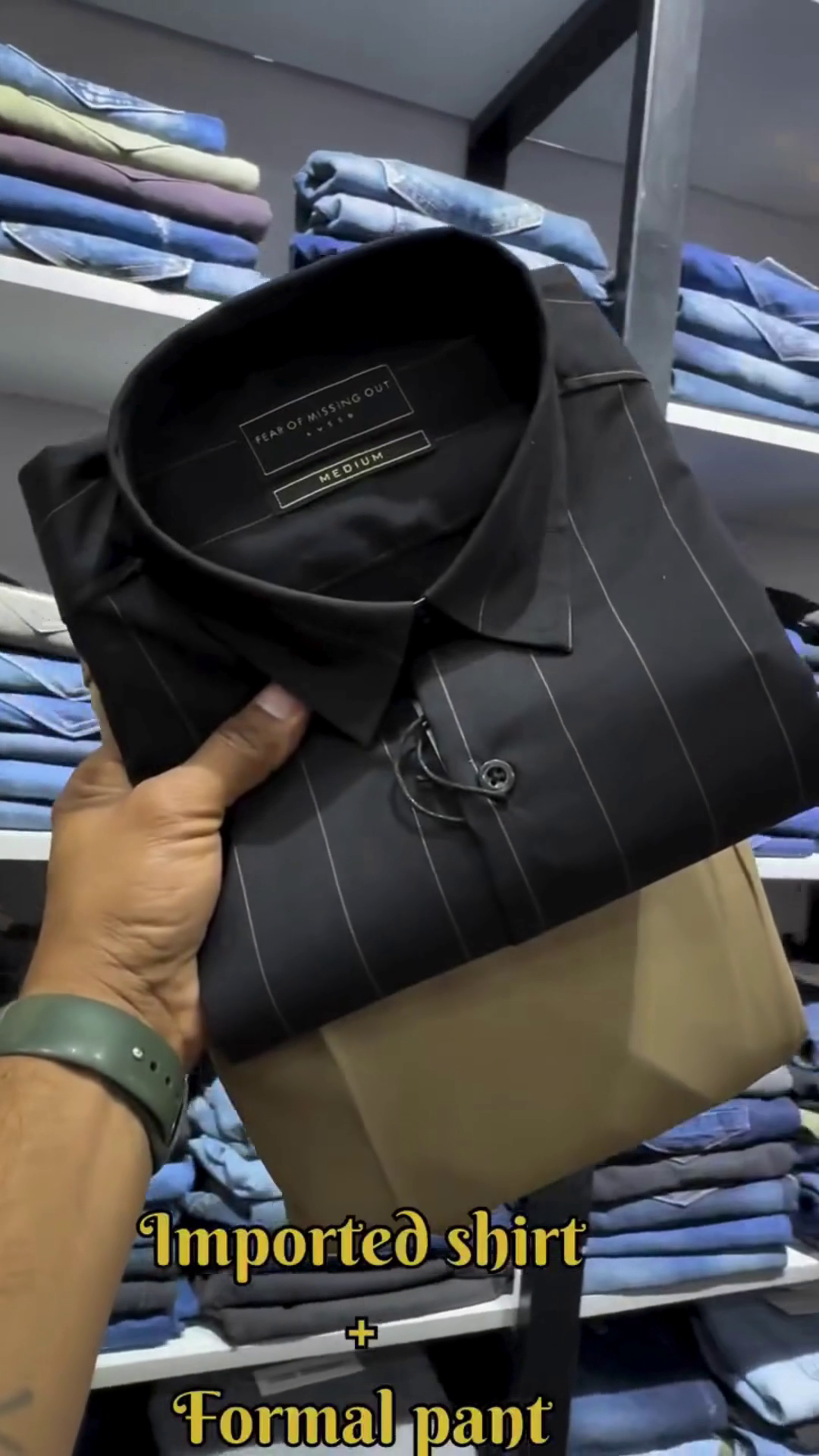 Olive Pinstripe Imported Button‑Down Shirt with Classic Black Slim‑Fit Formal Trouser Set for Office & Events” 🫒 - Image 6