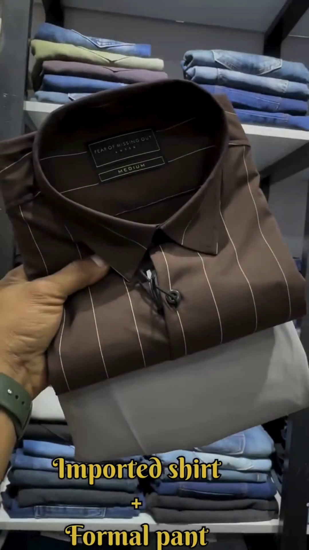 Olive Pinstripe Imported Button‑Down Shirt with Classic Black Slim‑Fit Formal Trouser Set for Office & Events” 🫒 - Image 5