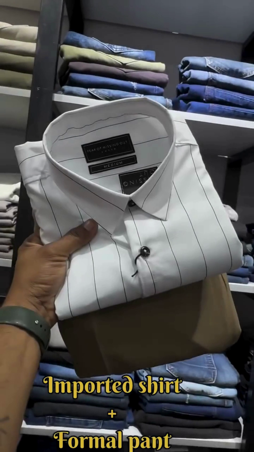 Olive Pinstripe Imported Button‑Down Shirt with Classic Black Slim‑Fit Formal Trouser Set for Office & Events” 🫒 - Image 4