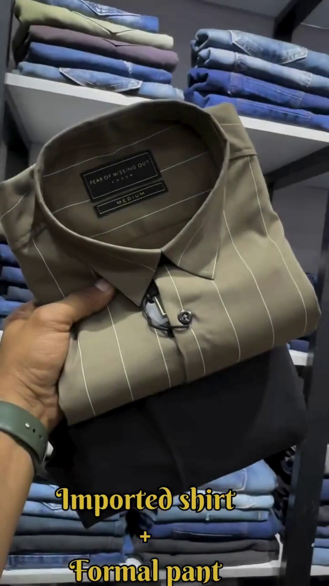 Olive Pinstripe Imported Button‑Down Shirt with Classic Black Slim‑Fit Formal Trouser Set for Office & Events” 🫒 - Image 3