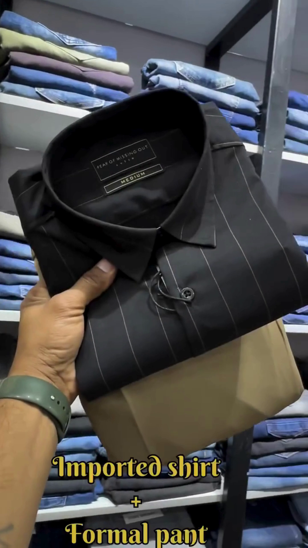 Olive Pinstripe Imported Button‑Down Shirt with Classic Black Slim‑Fit Formal Trouser Set for Office & Events” 🫒 - Image 2