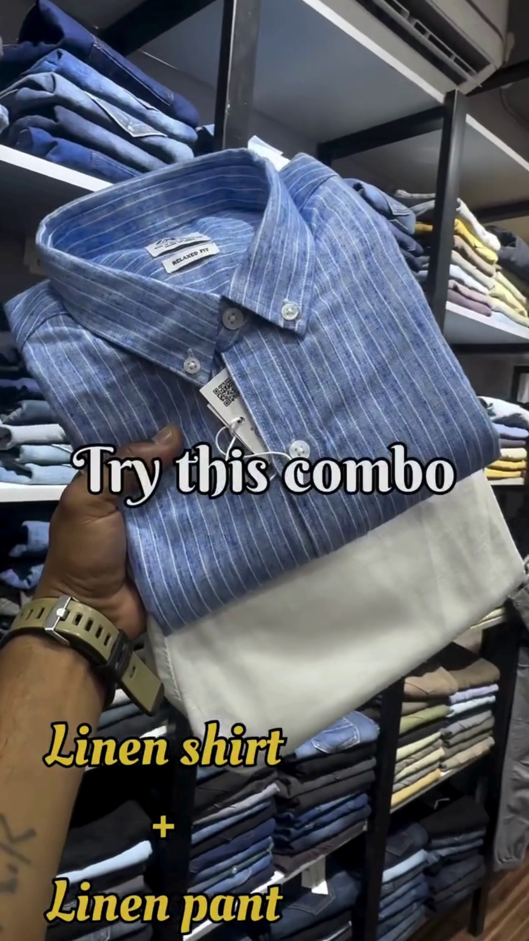 Rose & Ivory Vertical Stripe Linen Relaxed‑Fit Shirt with Charcoal Straight‑Fit Linen Trouser Co‑ord Set for Men” 🌸 - Image 7