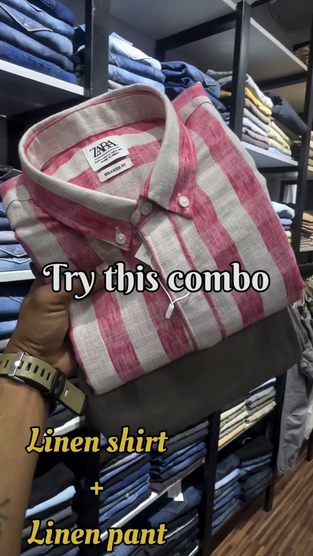 Rose & Ivory Vertical Stripe Linen Relaxed‑Fit Shirt with Charcoal Straight‑Fit Linen Trouser Co‑ord Set for Men” 🌸