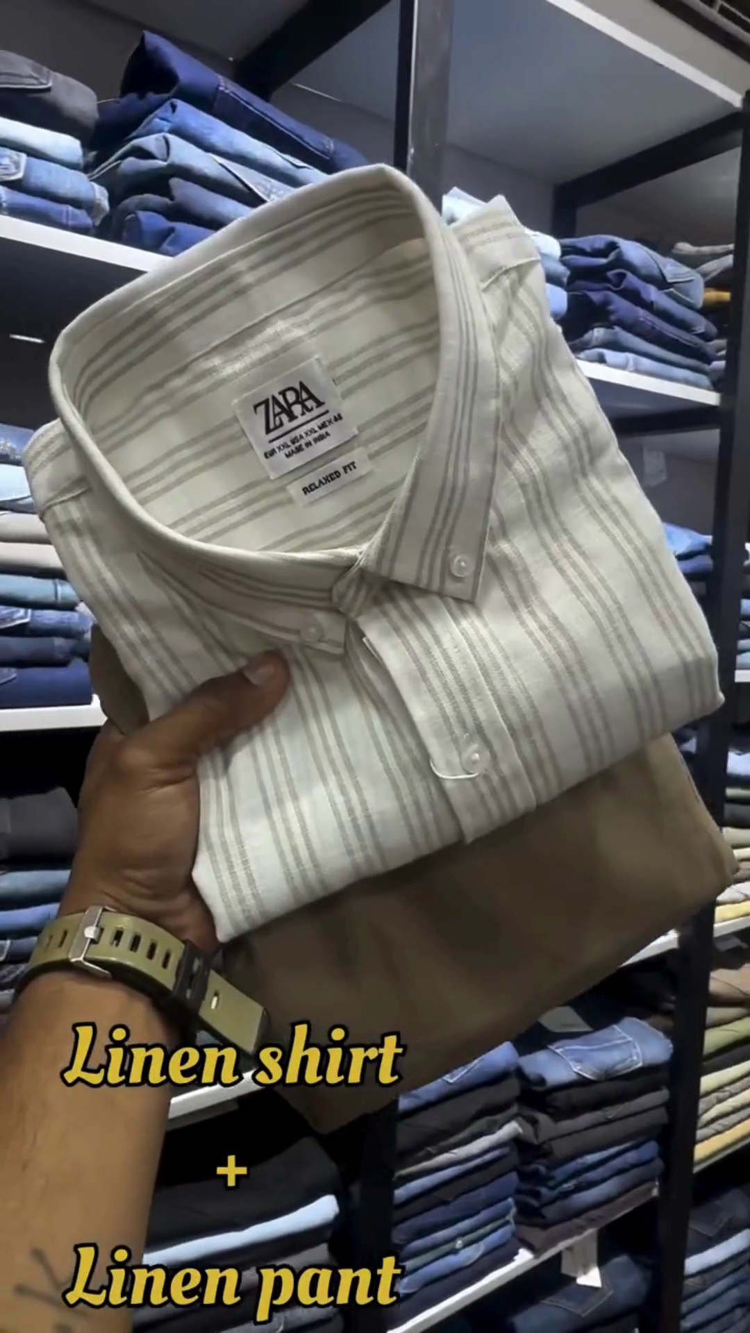 Rose & Ivory Vertical Stripe Linen Relaxed‑Fit Shirt with Charcoal Straight‑Fit Linen Trouser Co‑ord Set for Men” 🌸 - Image 6