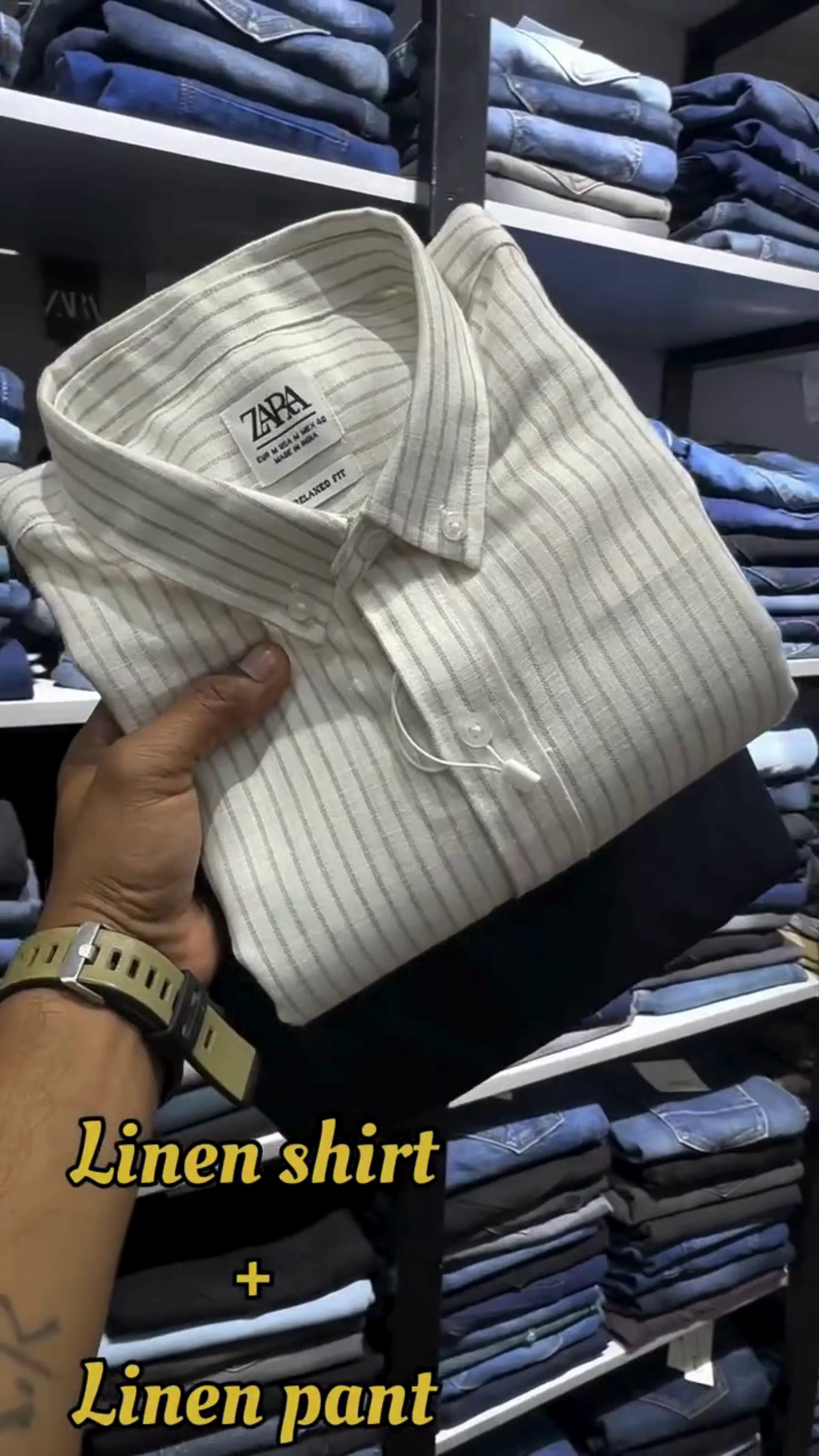 Rose & Ivory Vertical Stripe Linen Relaxed‑Fit Shirt with Charcoal Straight‑Fit Linen Trouser Co‑ord Set for Men” 🌸 - Image 5