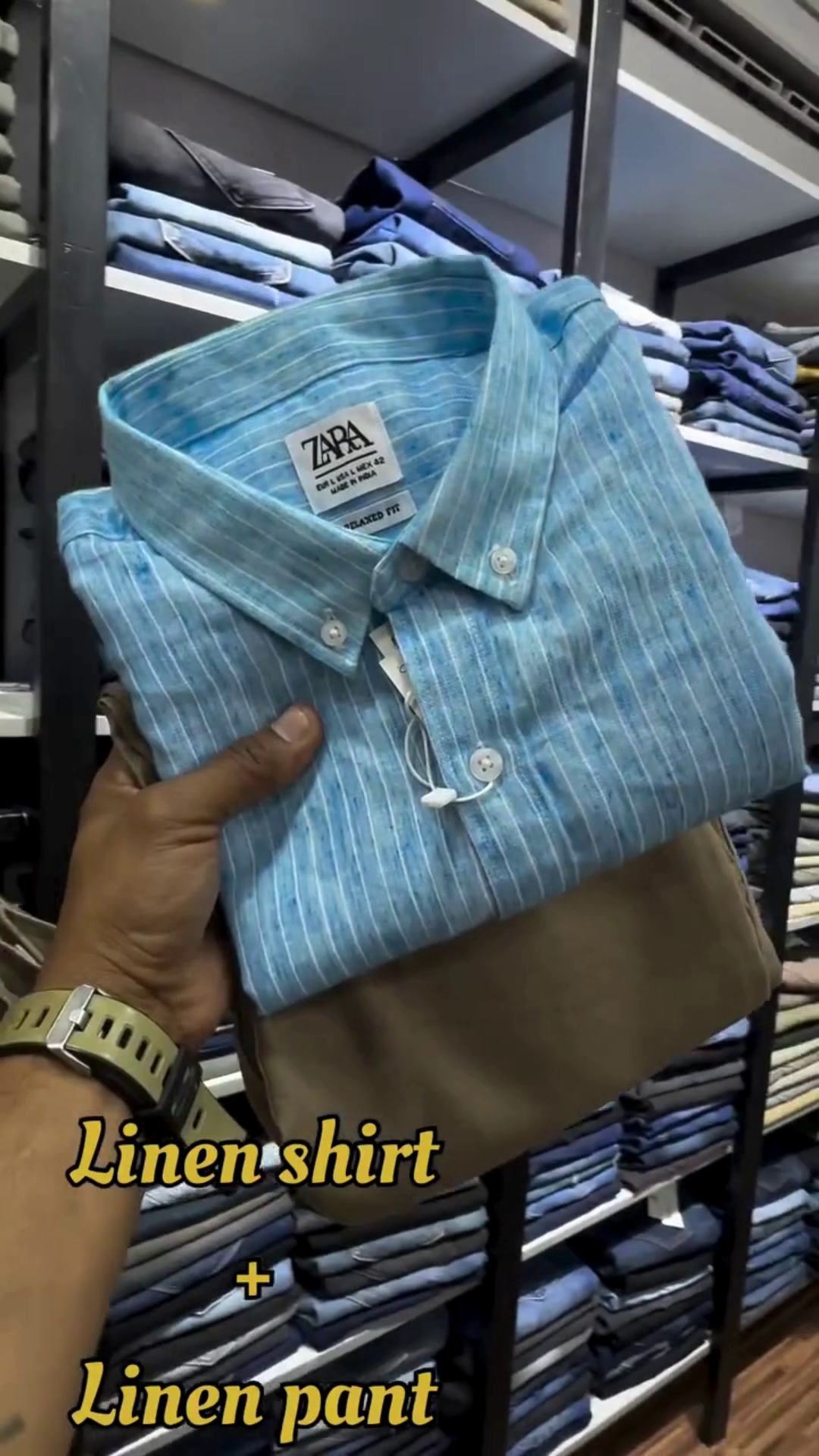 Rose & Ivory Vertical Stripe Linen Relaxed‑Fit Shirt with Charcoal Straight‑Fit Linen Trouser Co‑ord Set for Men” 🌸 - Image 3