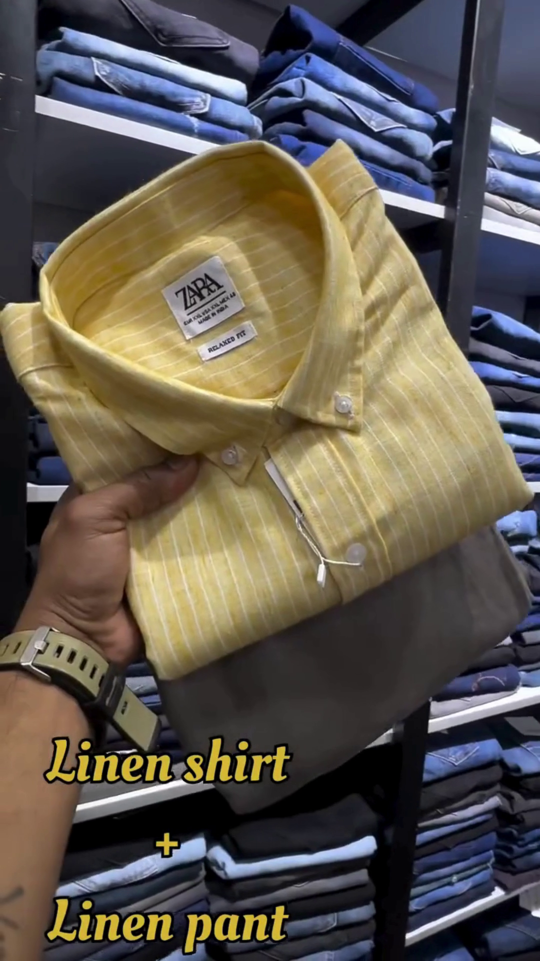 Rose & Ivory Vertical Stripe Linen Relaxed‑Fit Shirt with Charcoal Straight‑Fit Linen Trouser Co‑ord Set for Men” 🌸 - Image 2