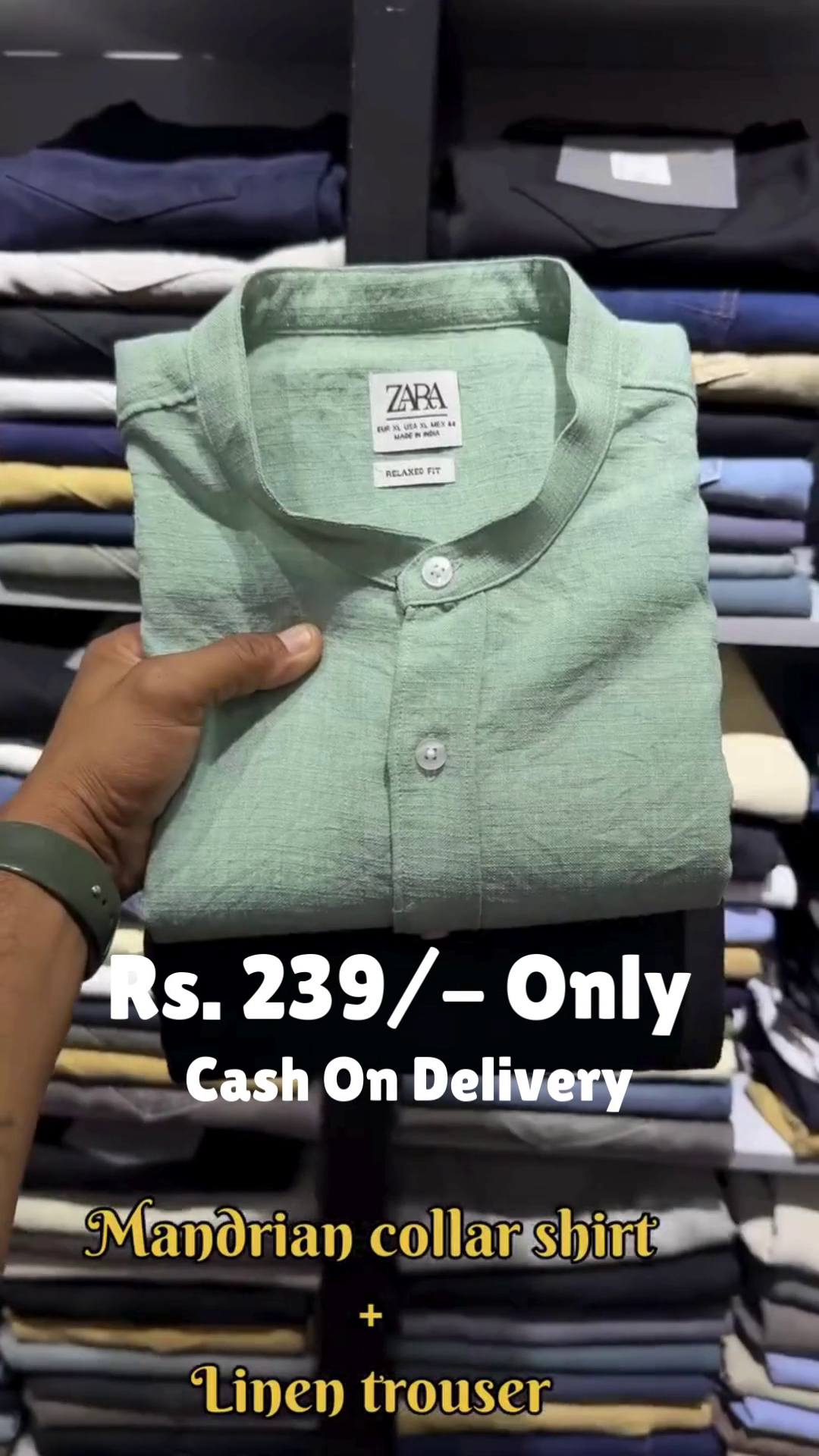 Taupe Mandarin‑Collar Relaxed‑Fit Linen Shirt with Coordinated Straight‑Fit Linen Trouser Set for Everyday Smart Casual Wear” 🤎 - Image 4