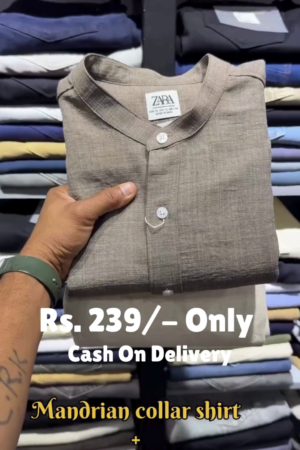 Taupe Mandarin‑Collar Relaxed‑Fit Linen Shirt with Coordinated Straight‑Fit Linen Trouser Set for Everyday Smart Casual Wear” 🤎