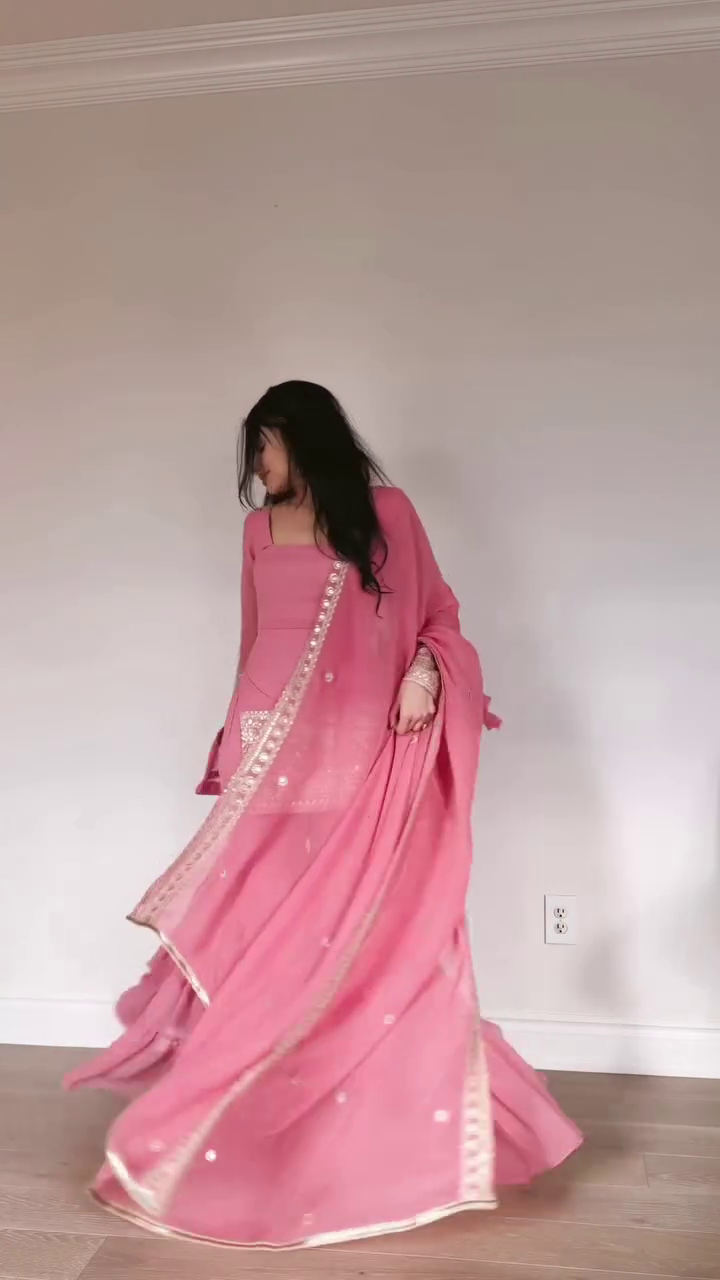 Blush Pink Gotta‑Embroidered Short Kurta with Flared Layered Sharara Pants and Matching Dupatta Festive Suit Set” 🌸 - Image 3