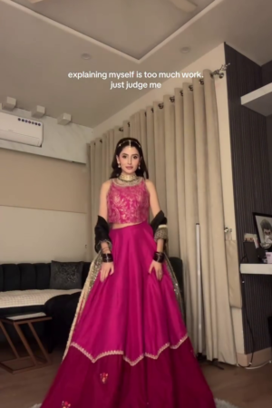 Hot Magenta Sleeveless Embroidered Blouse with Matching High‑Waist Layered Flared Lehenga Skirt and Dupatta Party & Wedding Set” 💖