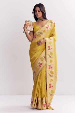 Yellow Dola Silk Paithani Saree with Dollar Butti & Multicolor Pallu Motifs 🌼