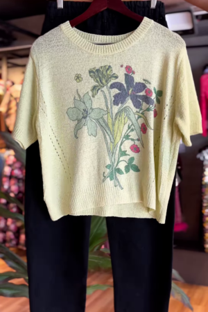 Flora & Comfort – Lemon Knit Tee with Black Pants Set