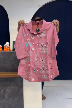 Boho Bloom – Dusky Pink Embroidered Shirt Top