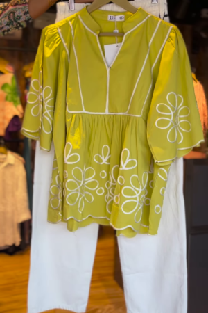 Lime Bloom – Playful Peplum Cotton Set