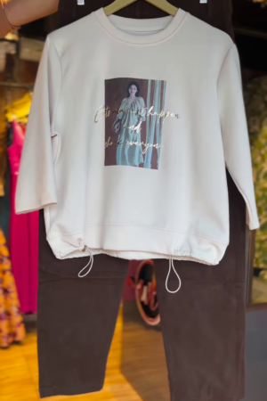 Urban Muse – Slogan Sweatshirt & Corduroy Pants Set