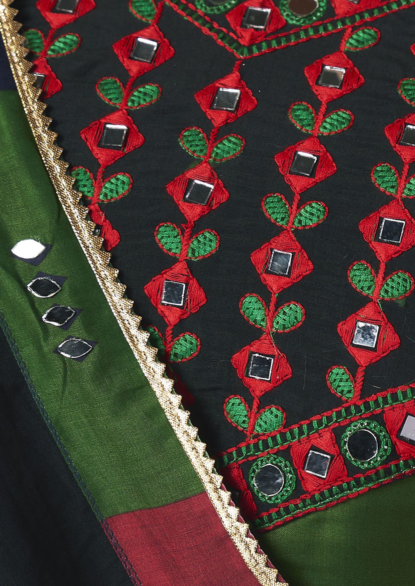 Multi Color Thread Mirror Embellished Maslin Cotton Lehenga Set - Image 3