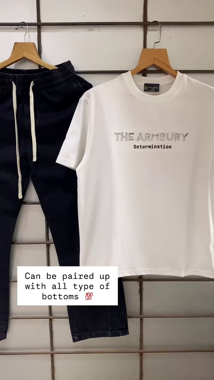 White “The Armoury Determination” Graphic Tee with Black Joggers – Minimalist Streetwear Combo ⚪🖤🔥