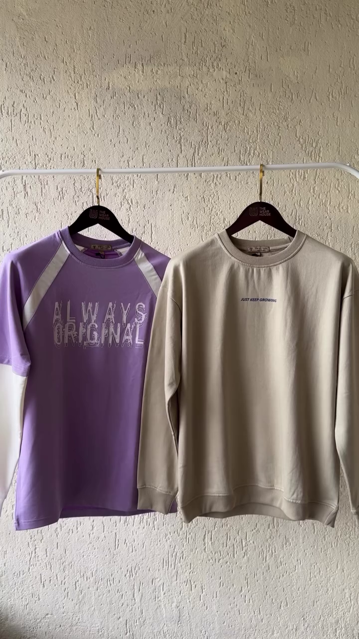 Always Original Lilac Graphic Sweatshirt & Beige Motivational Crewneck – Everyday Comfort & Streetwear Fashion Duo - Image 2