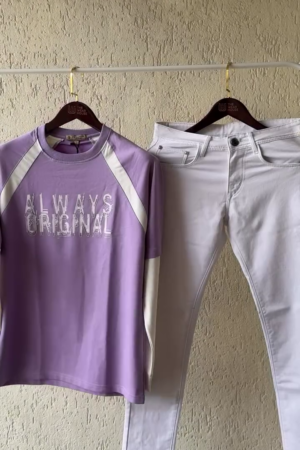 Always Original Lilac Graphic Sweatshirt & Beige Motivational Crewneck – Everyday Comfort & Streetwear Fashion Duo