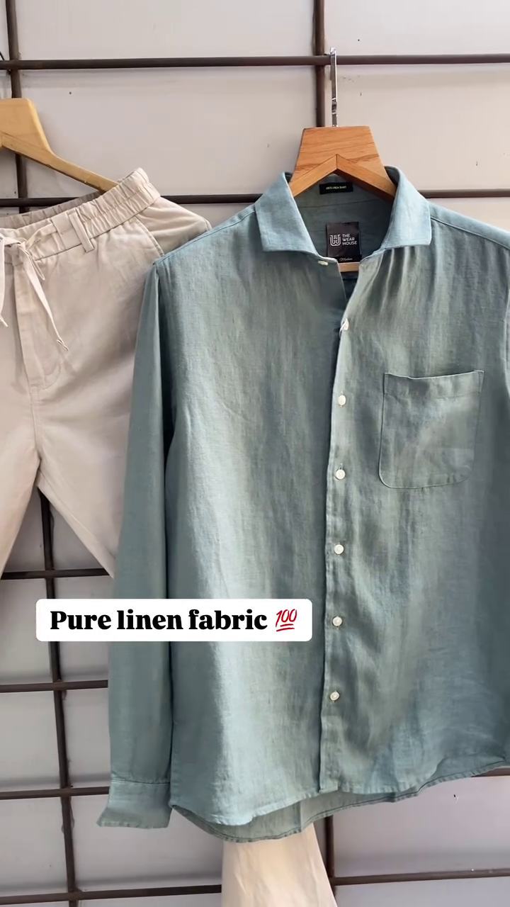 Premium Pure Linen Shirt & Comfort-Fit Drawstring Trouser Set for Men – Elegant Pastel Green Shirt with Classic Beige Pants | Breathable Summer Outfit | Casual & Semi-Formal Wear - Image 7