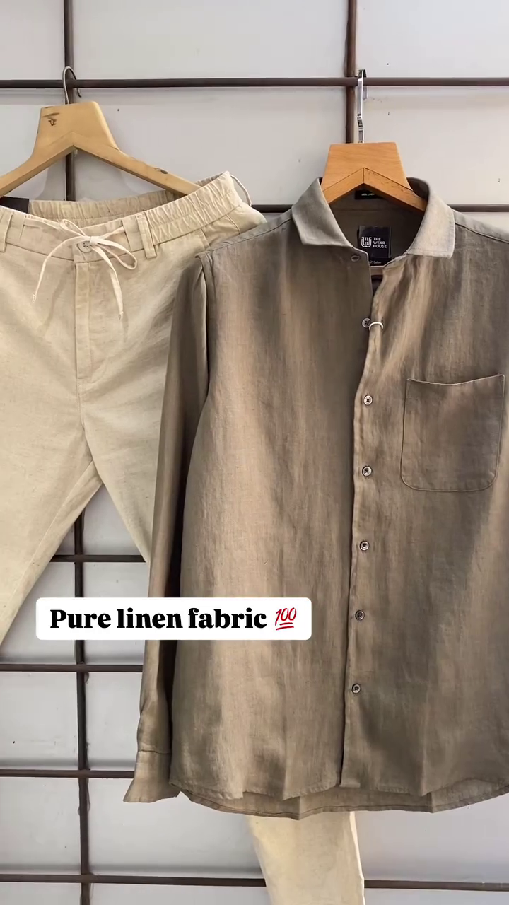 Premium Pure Linen Shirt & Comfort-Fit Drawstring Trouser Set for Men – Elegant Pastel Green Shirt with Classic Beige Pants | Breathable Summer Outfit | Casual & Semi-Formal Wear - Image 6