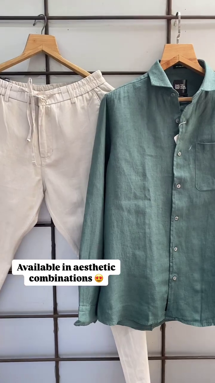Premium Pure Linen Shirt & Comfort-Fit Drawstring Trouser Set for Men – Elegant Pastel Green Shirt with Classic Beige Pants | Breathable Summer Outfit | Casual & Semi-Formal Wear