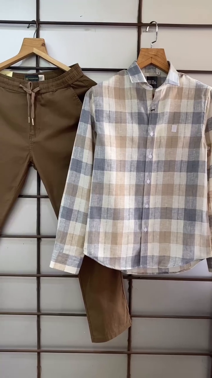 π€π€ Earth Tone Elegance β Multi-Stripe Linen Blend Shirt with Stretchable Brown Tapered Jogger Pants for Men - Image 2