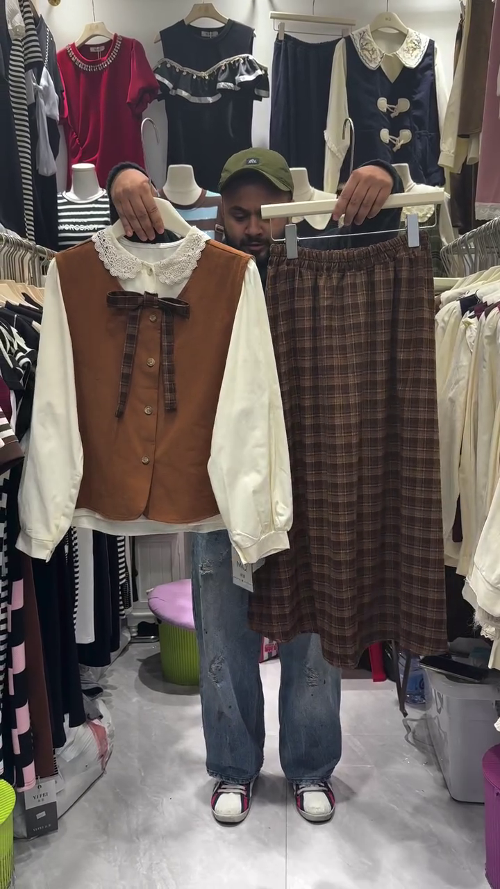 π¦ Ivory Peter Pan Collar Buttoned Cardigan & Blush Pink Lace Trim Maxi Skirt β Vintage Soft-Girl Korean Co-ord Set - Image 5