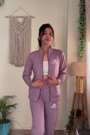 Long Sleeve Lilac Tracksuit Set with Zippered Jacket and Matching Pants for Women 👚👖✨