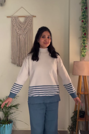 🌊Coastal Comfort Blue Striped Pullover Sweater & Matching Lounge Pants Set with Relaxed Fit🌊