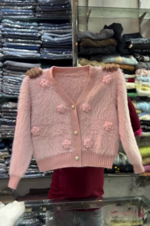 🌷Blushing Rose Plush Textured Cardigan with 3D Rosette Button Accents & Cozy Luxe Warmth🌷