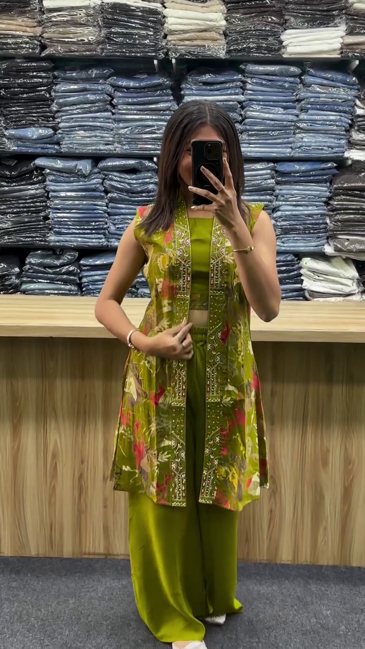 Hot Pink Printed Indo-Fusion Co-Ord Set with Jacket Layer ππΊπΏ - Image 3