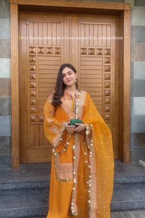 Mustard Farshi Shalwar Suit with Heavy Gota, Mirror & Tassel Embellishments πΌβ¨