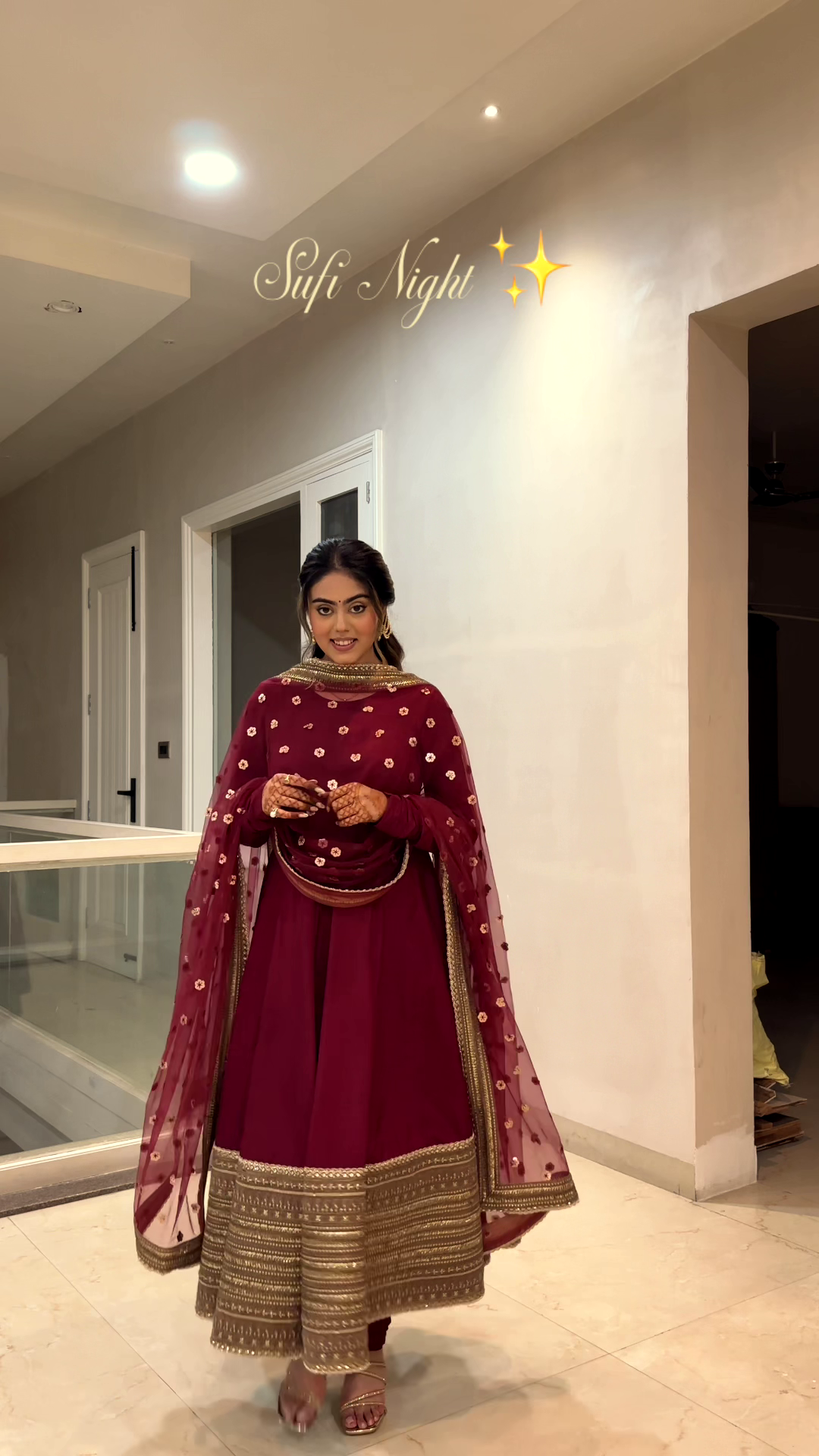 Royal Maroon Sufi-Elegance Embroidered Anarkali Suit Set with Mirror-Detailed Dupatta & Golden Hemline Borders β¨πΉπ