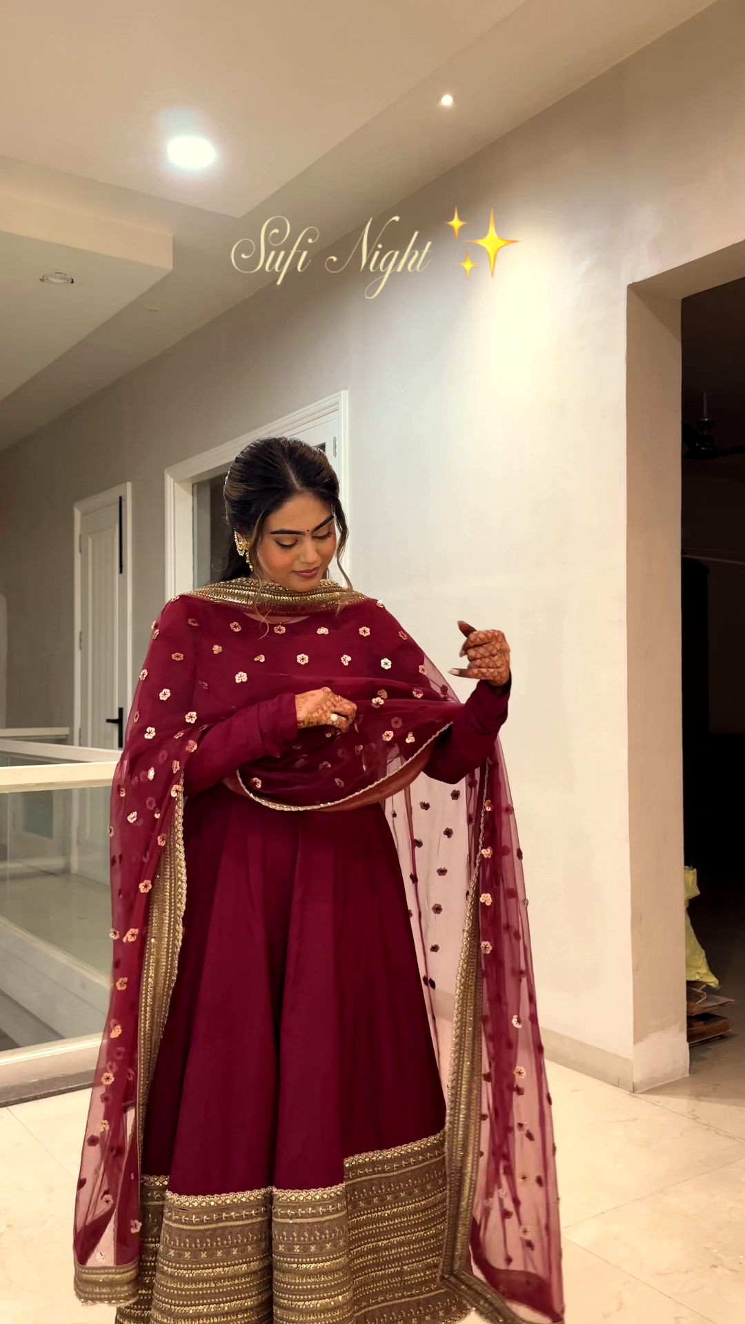 Royal Maroon Sufi-Elegance Embroidered Anarkali Suit Set with Mirror-Detailed Dupatta & Golden Hemline Borders β¨πΉπ - Image 3