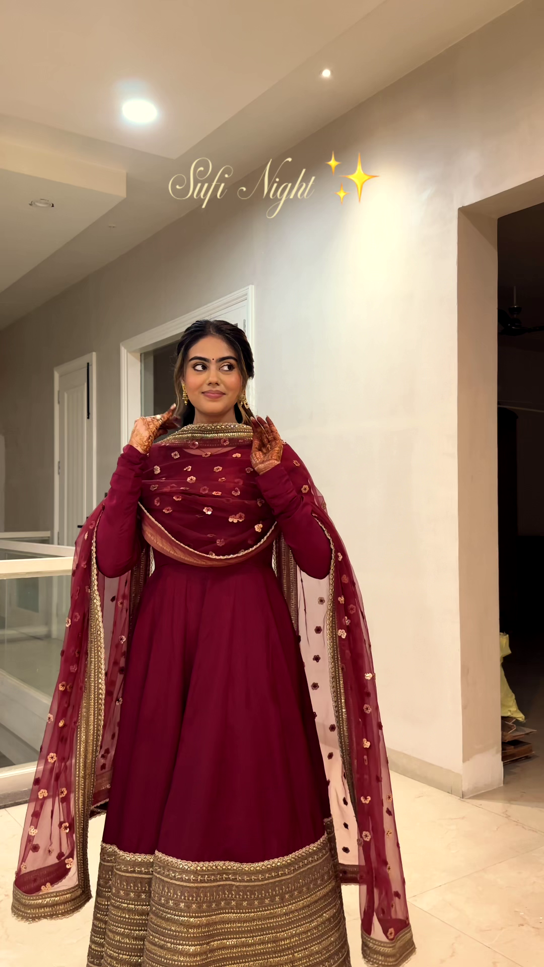 Royal Maroon Sufi-Elegance Embroidered Anarkali Suit Set with Mirror-Detailed Dupatta & Golden Hemline Borders β¨πΉπ - Image 4