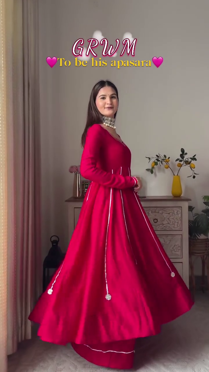 Apsara Enchantment β€οΈ Red Embroidered Anarkali Set with Circular Motif Dupatta & Statement Jewelry β Divine Diva Edition π«π" - Image 3