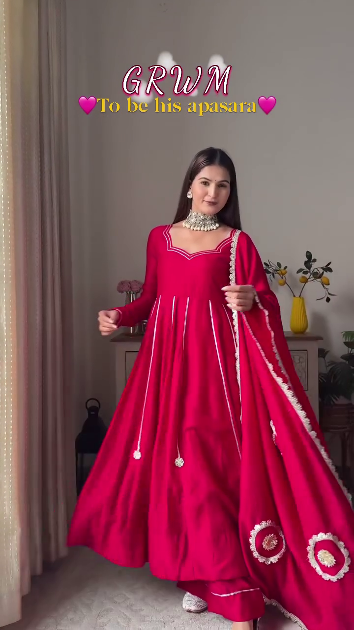 Apsara Enchantment β€οΈ Red Embroidered Anarkali Set with Circular Motif Dupatta & Statement Jewelry β Divine Diva Edition π«π"