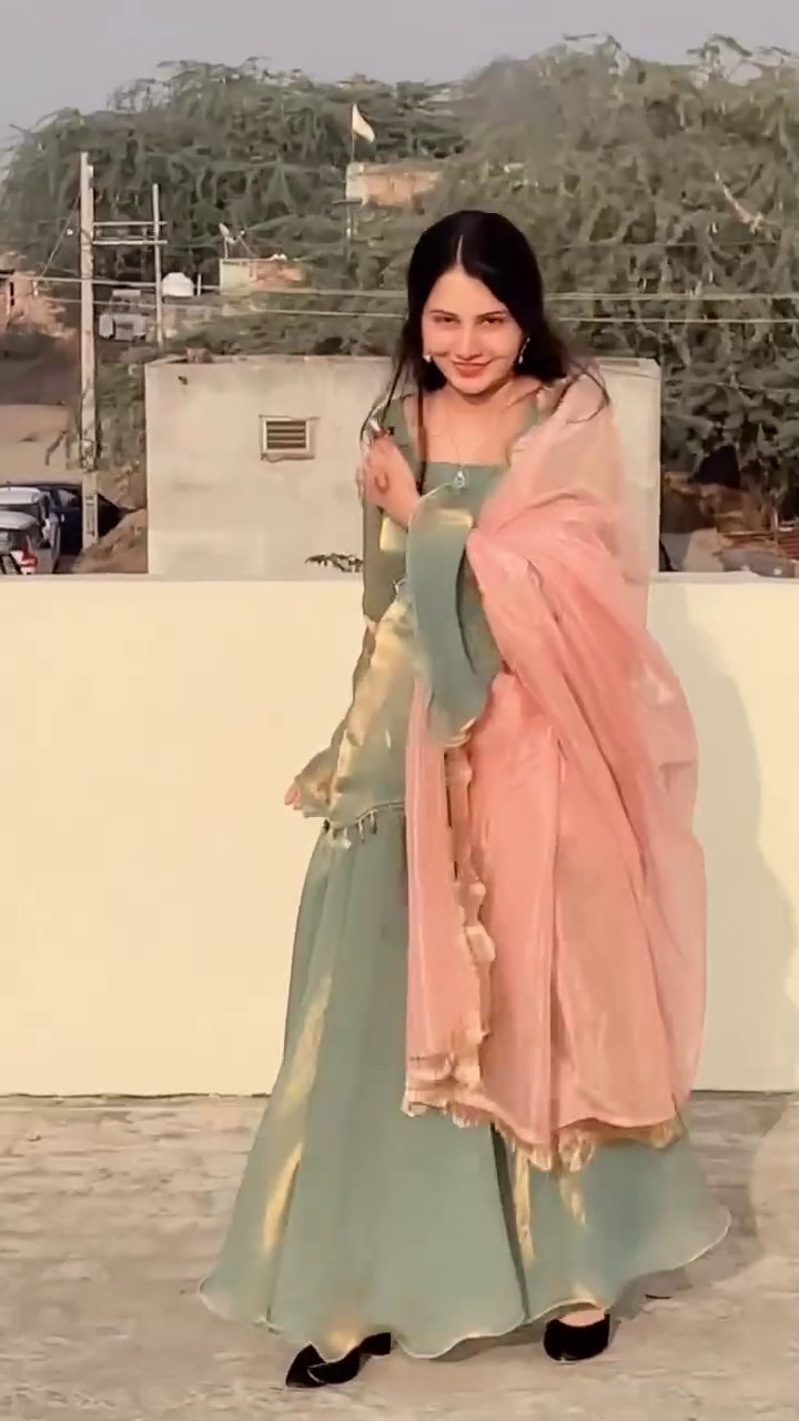 Verdant Royal Harmony πΏ Green & Gold Kurta Palazzo Set with Blush Pink Dupatta, Zari Embroidery & Ethnic Elegance β Terrace Bloom Edition π
π«" - Image 3