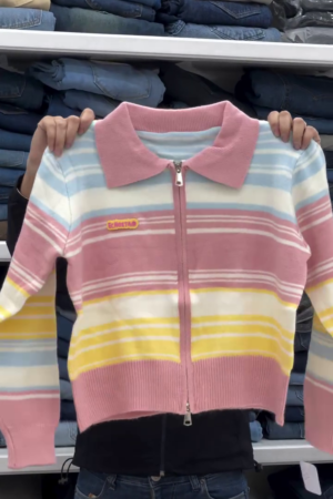 ✨Trendy Striped Cute Colorful Girls Winter Zip Cardigan Sweater With Soft Cozy Fabric✨